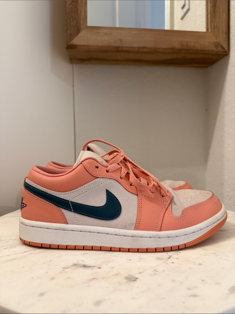 Nike Dunk Low-Top Sneakers in Coral Peach and Green